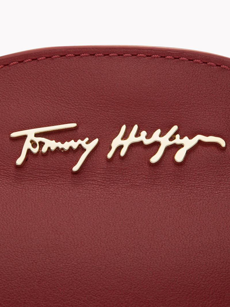 Női Tommy Hilfiger Bőr Clutch with Széles Cipő Fur Pántos Kártyatartó Piros | HU 649FDN